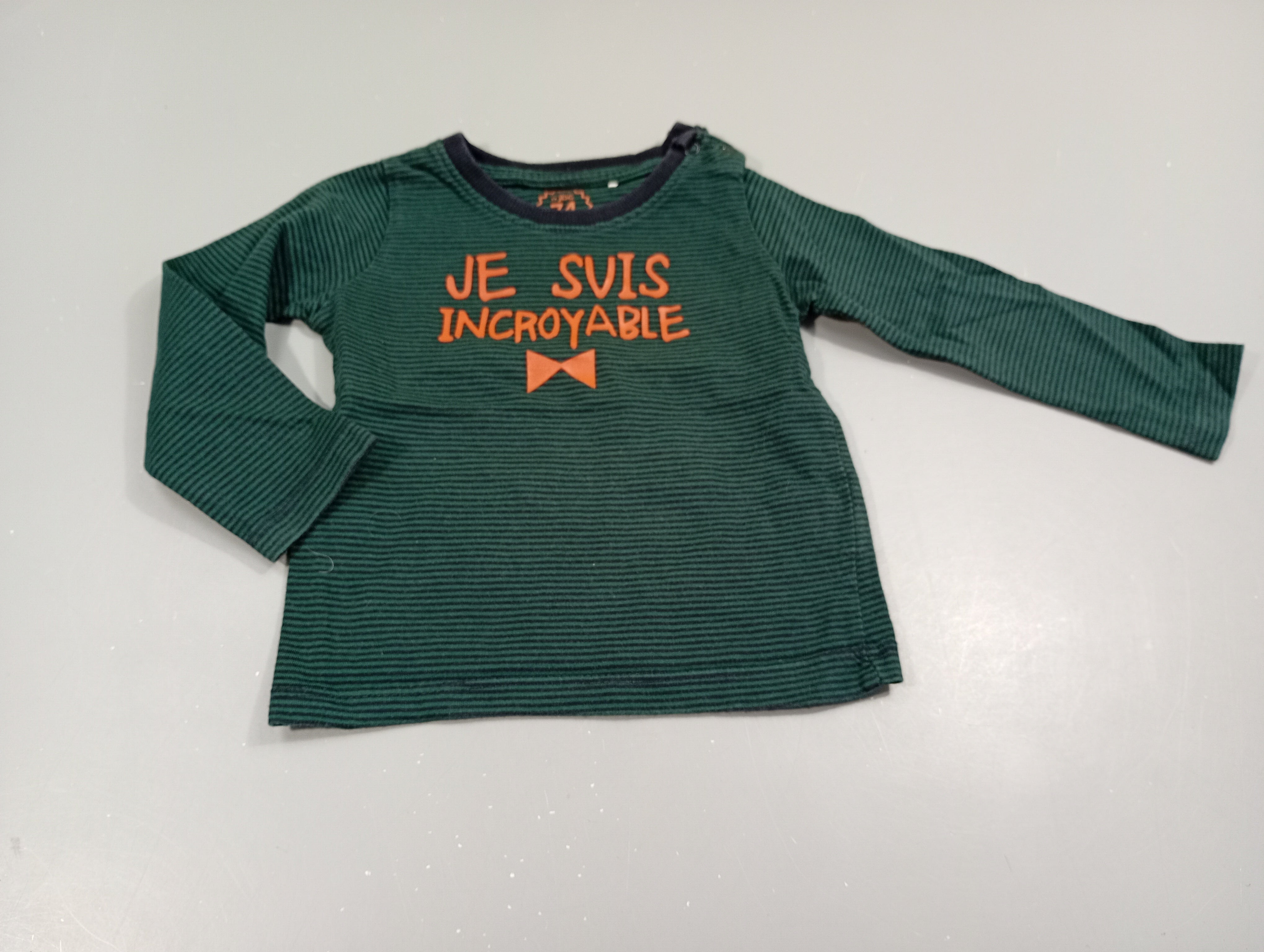 T-shirt m.l vert rayé bleu marine 