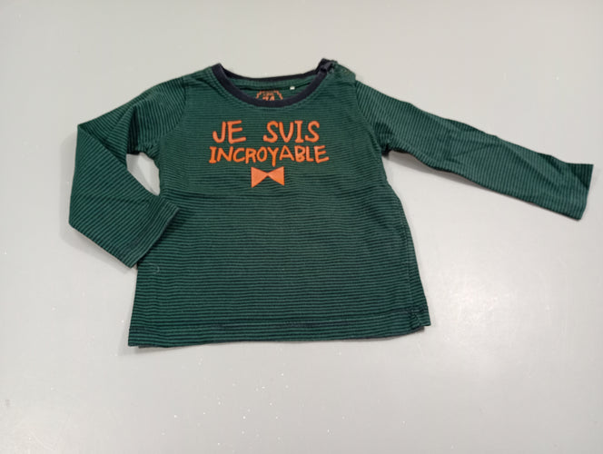 T-shirt m.l vert rayé bleu marine "je suis incroyable"., moins cher chez Petit Kiwi