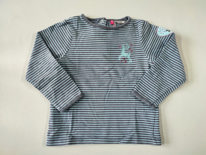 T-shirt m.l rayé gris/bleu clair broderie cerf, moins cher chez Petit Kiwi
