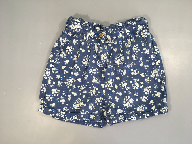 Short toile bleu foncé fleuri revers, moins cher chez Petit Kiwi