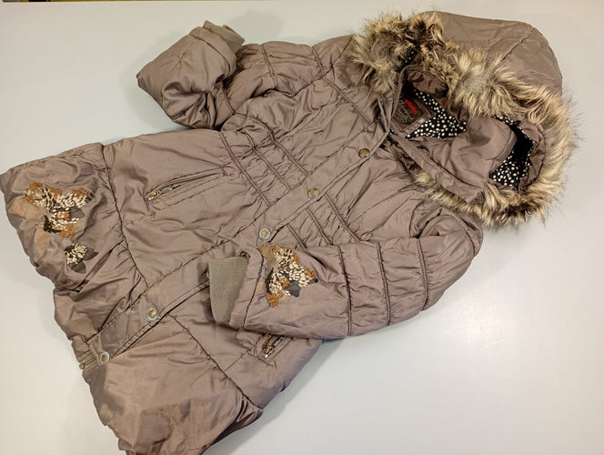Veste zippée  taupe à capuche fausse fourrure ammovible, moins cher chez Petit Kiwi
