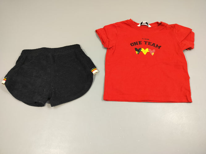 Ensemble T-shirt m.c  jersey rouge  "ONE TEAM" + Short noir éponge, moins cher chez Petit Kiwi
