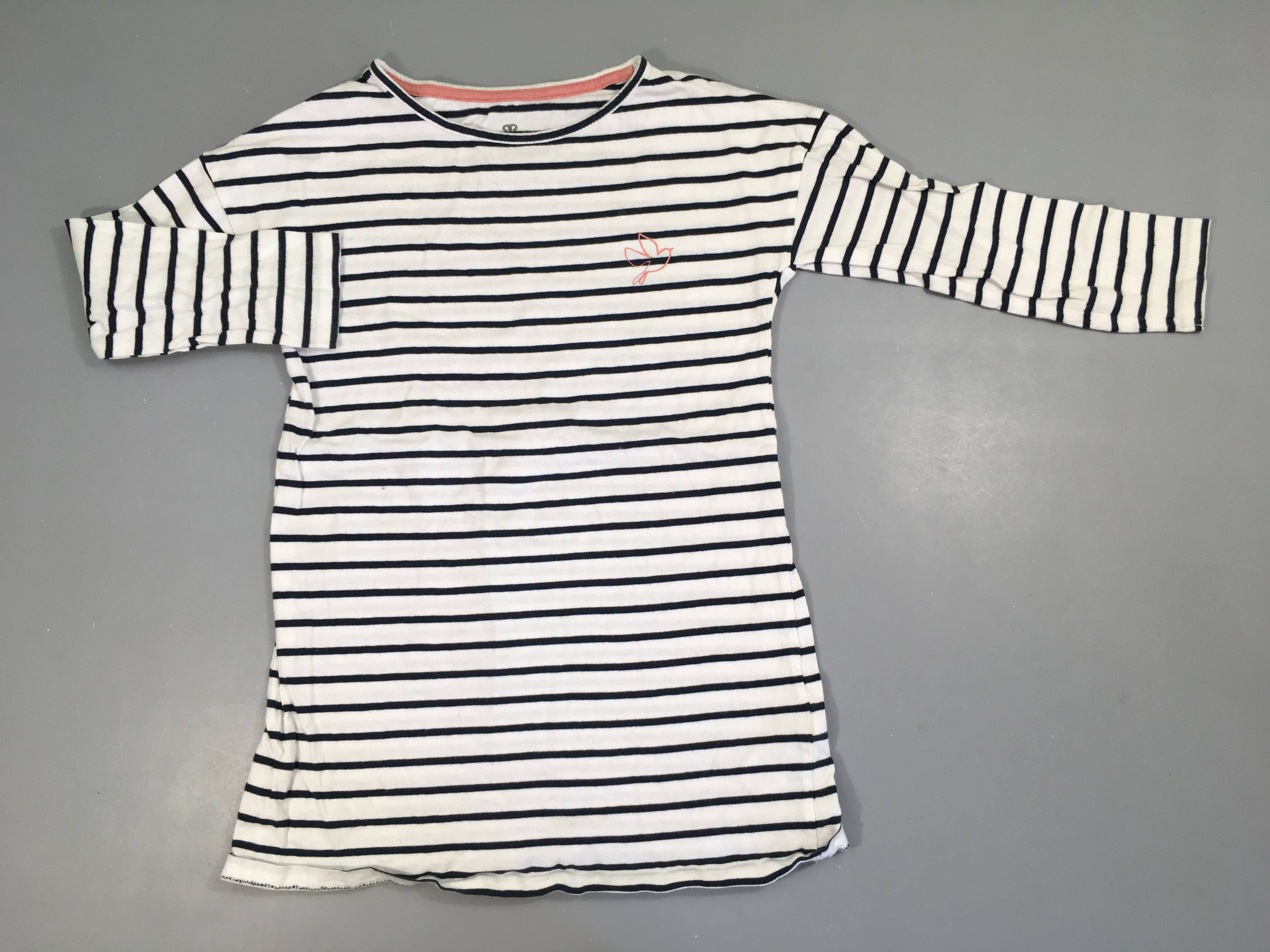 Robe m.l jersey blanc rayé bleu oiseau