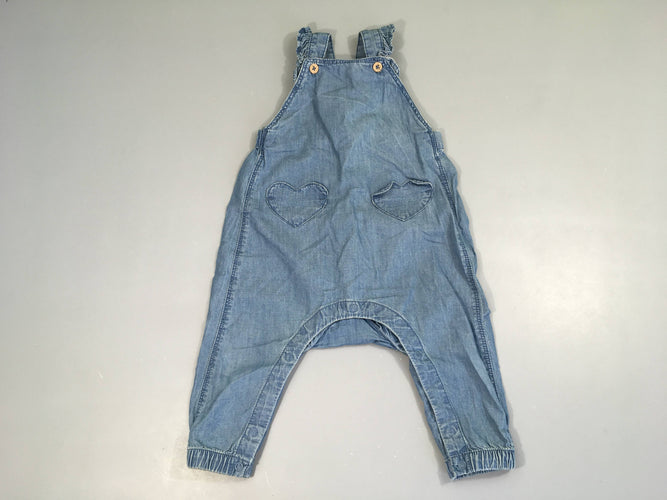 Salopette denim poches coeurs froufrous, moins cher chez Petit Kiwi