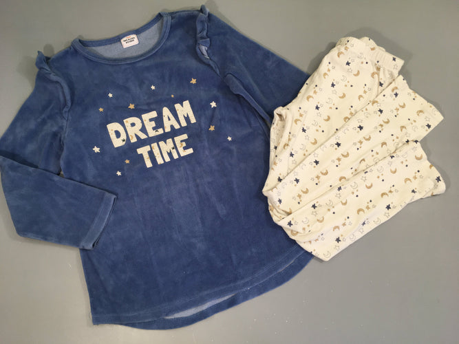 Pyjama 2pcs velours bleu dream time, moins cher chez Petit Kiwi