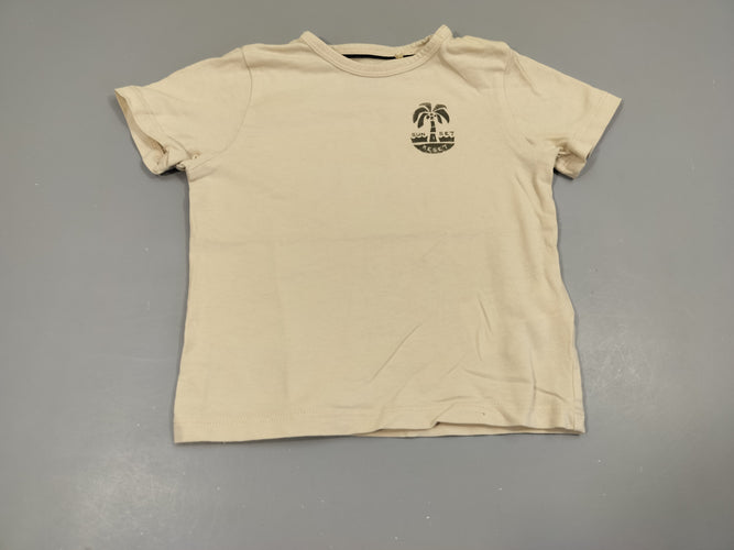 T-shirt m.c beige très clair,palmier "sun set reset" 100% coton, moins cher chez Petit Kiwi