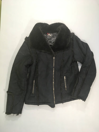 Veste effet peau retournée noir doublée velours, moins cher chez Petit Kiwi
