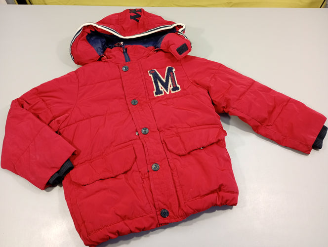 Veste ouatinée zippée à capuche rouge  "M", moins cher chez Petit Kiwi