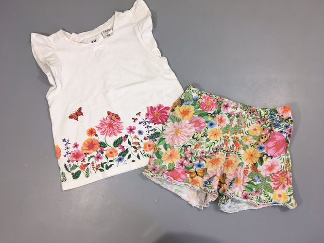 T-shirt m.c blanc fleuri + short jersey fleuri, moins cher chez Petit Kiwi