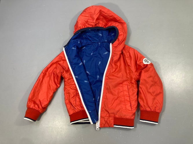 Veste mi-saison réversible à capuche orange/bleu bouteilles, moins cher chez Petit Kiwi