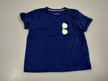 T-shirt m.c bleu marine flammé, poche avec motif lunette  96% coton 4% élasthanne