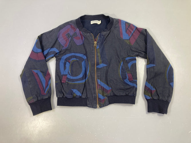 Bomber léger bleu foncé motifs aubergine et pois kaki, moins cher chez Petit Kiwi