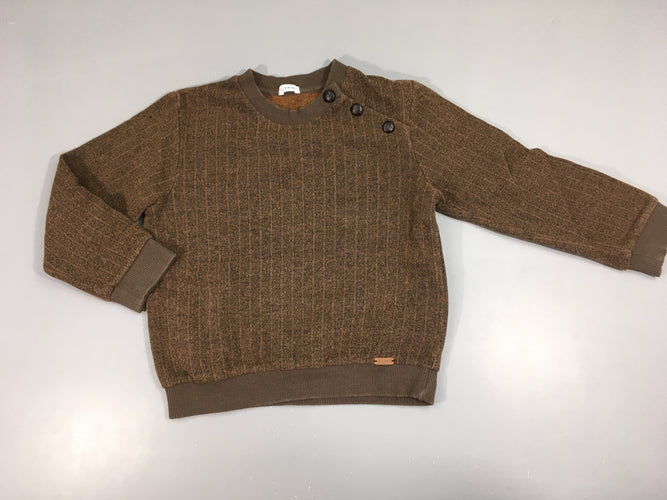 Sweat brun ligné boutons effet cuir, moins cher chez Petit Kiwi