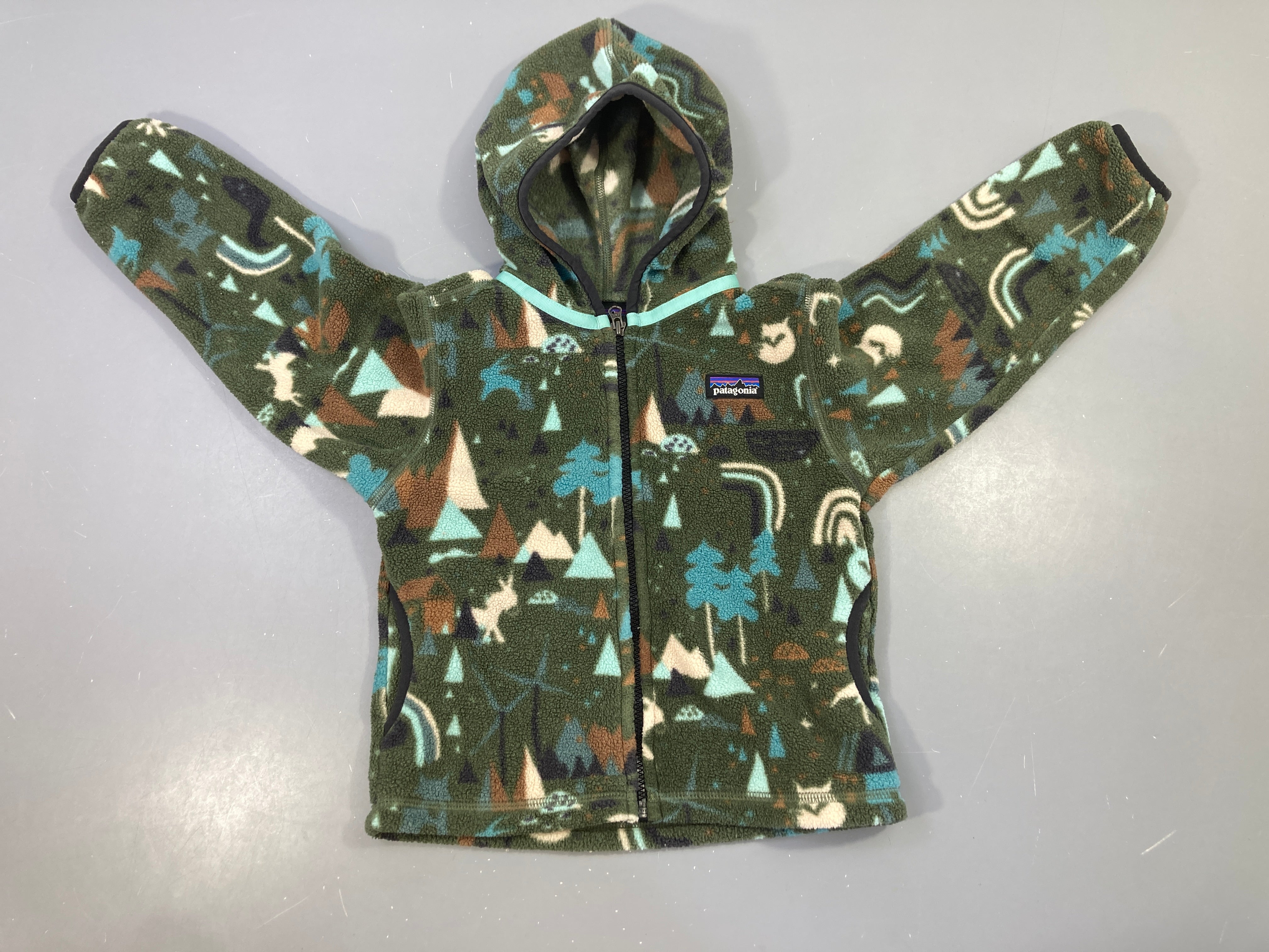 Polar zippé à capuche kaki motifs montgne animaux-Patagonia
