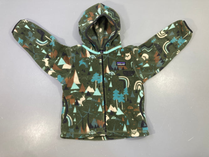 Polar zippé à capuche kaki motifs montgne animaux-Patagonia, moins cher chez Petit Kiwi