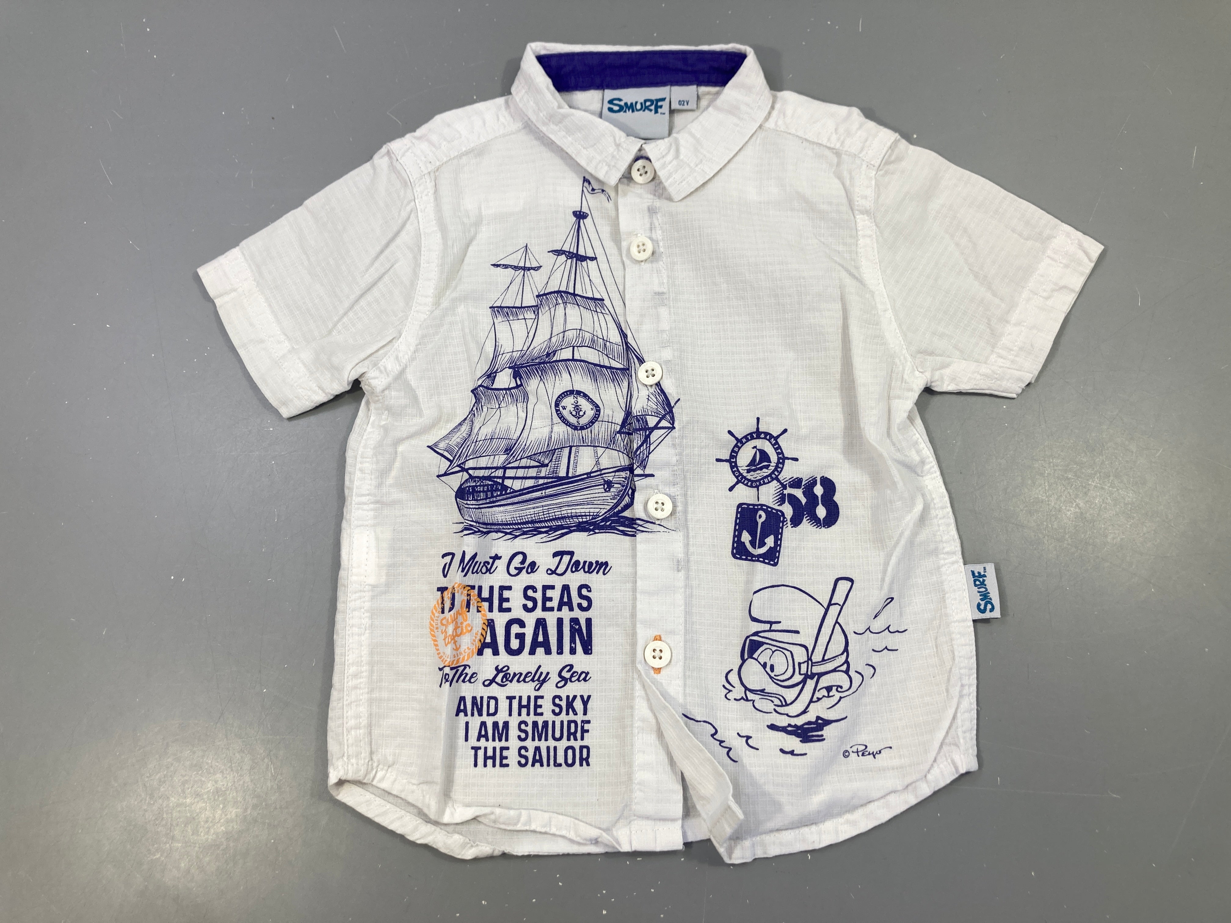 Chemise m.c blanche Voilier Schtroumpfs
