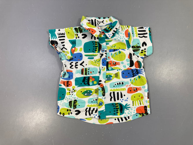 Chemise jersey m.c blanc motifs poissons verts-bleus, moins cher chez Petit Kiwi