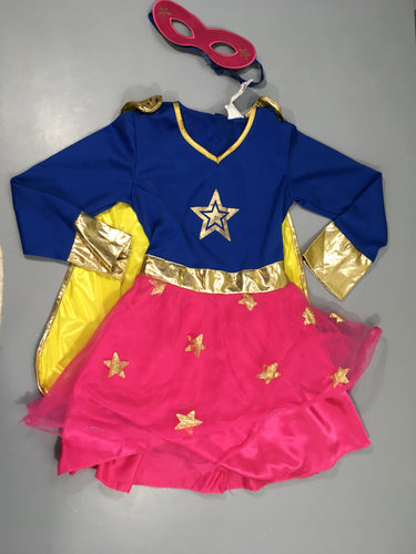 Déguisement super-héroïne bleu/rose + masque, 5-7ans, moins cher chez Petit Kiwi