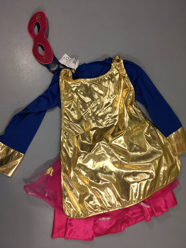 Déguisement super-héroïne bleu/rose + masque, 5-7ans, moins cher chez Petit Kiwi