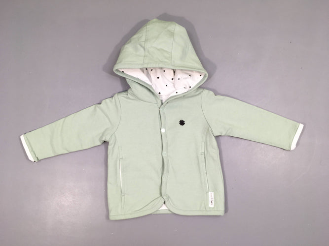 Sweat à capuche et pressions réversible vert d'eau/blanc étoiles noires, moins cher chez Petit Kiwi