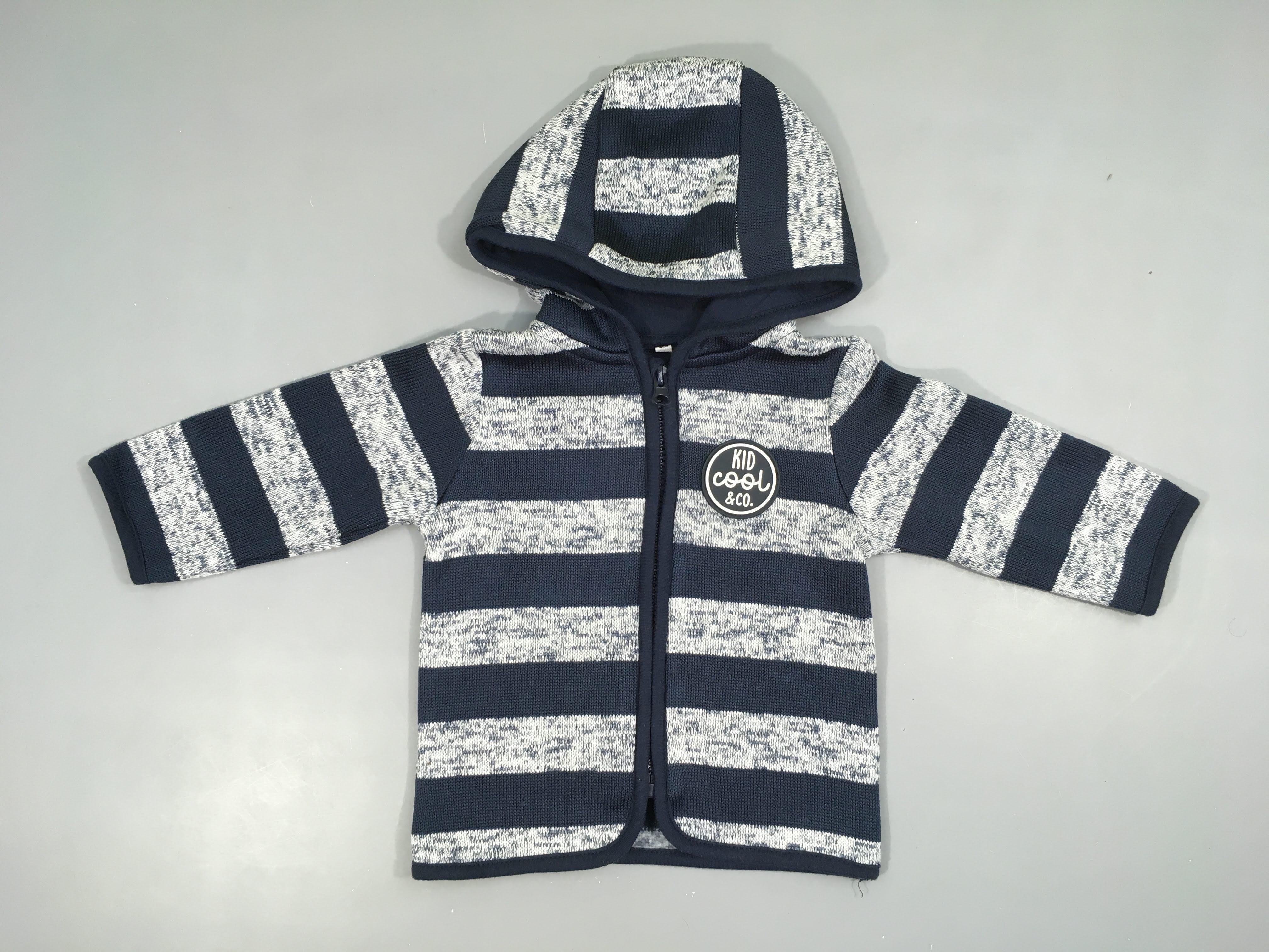 Gilet à capuche bleu chiné rayé bleu foncé Kid Cool&co
