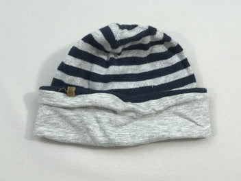 Bonnet gris chiné rayé bleu