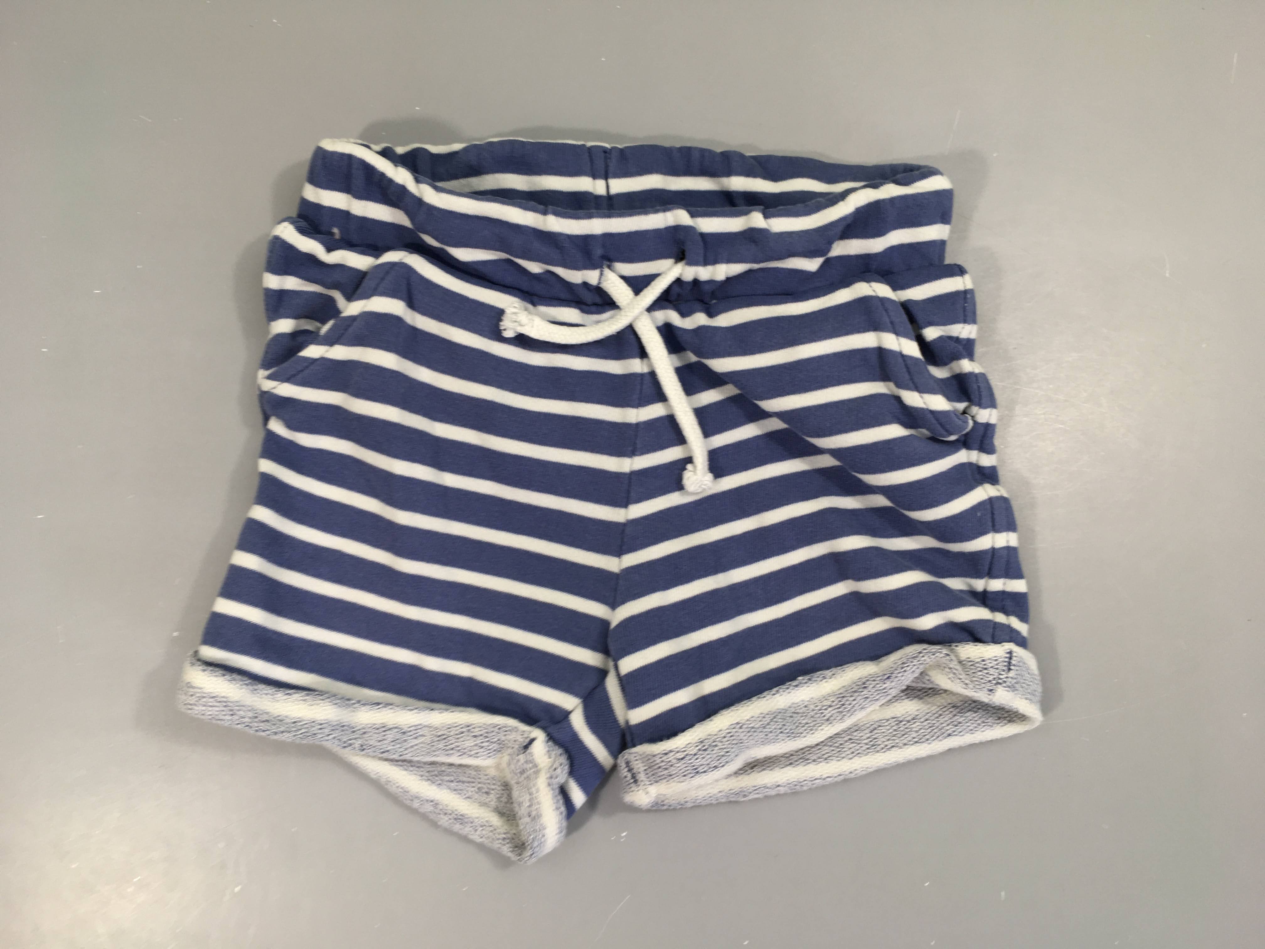 Bermuda molleton bleu rayé blanc revers