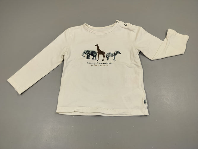 T-shirt m.l blanc , éléphant, girafe, zèbre  96% coton 4% élasthanne, moins cher chez Petit Kiwi