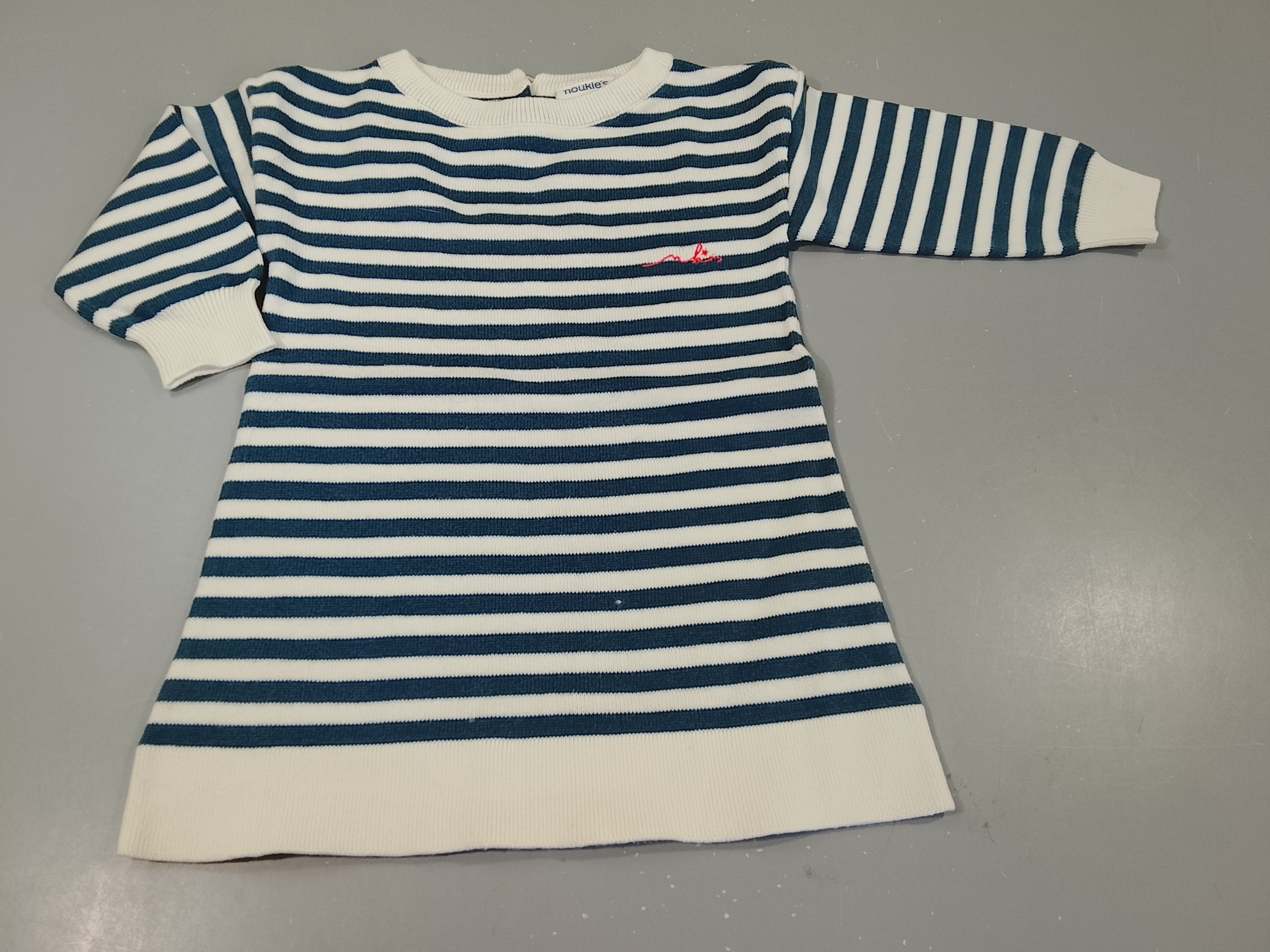 Robe pull  m.l blanche rayé bleu 