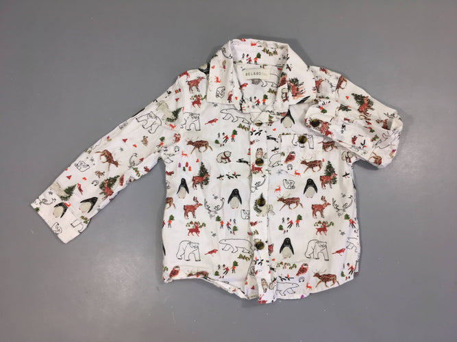 Chemise m.l blanc motifs hiver, moins cher chez Petit Kiwi
