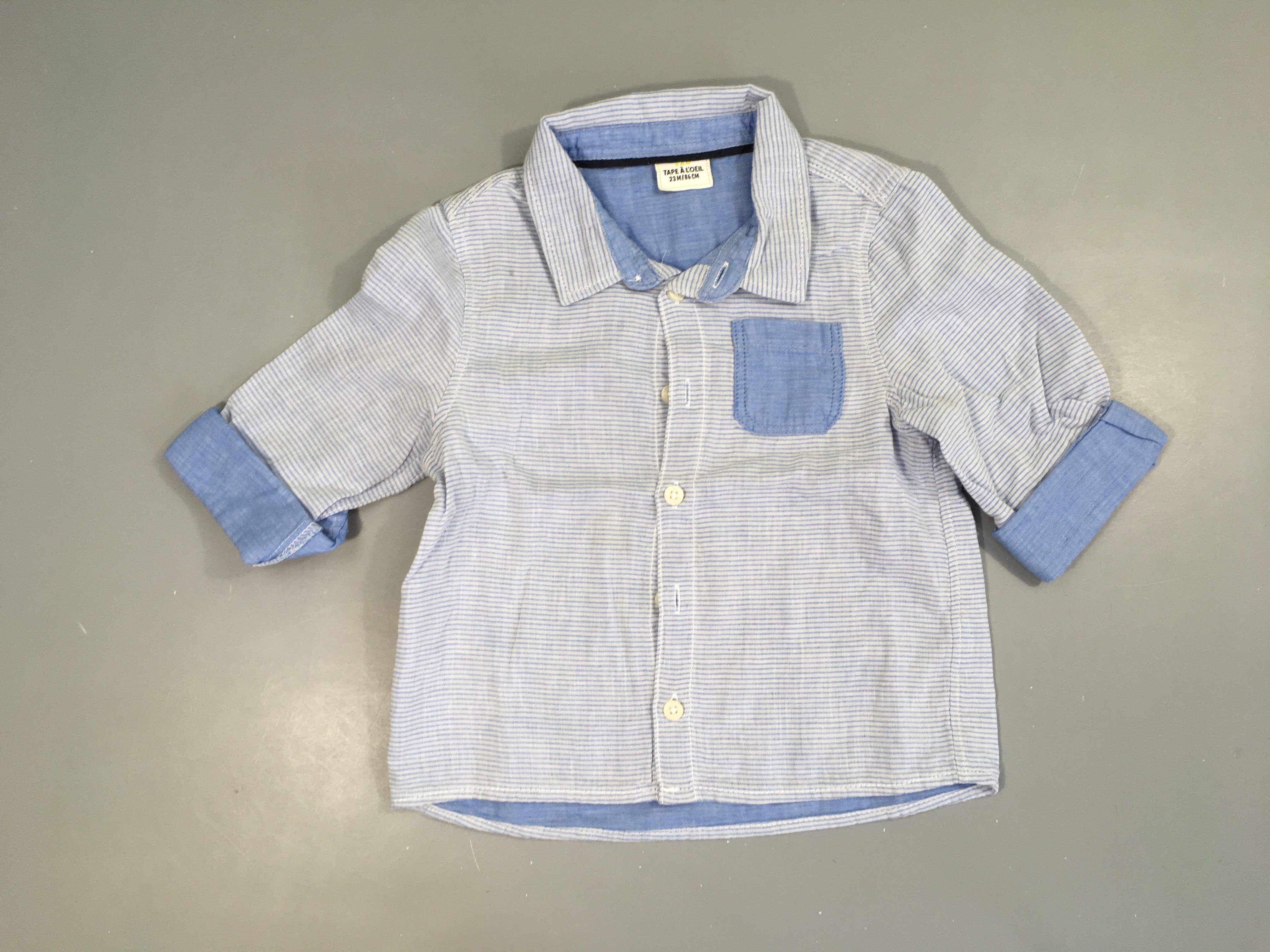 Chemise m.l blanc rayé bleu poche