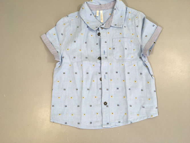 Chemise m.c bleu clair motifs bleu/jaune, moins cher chez Petit Kiwi