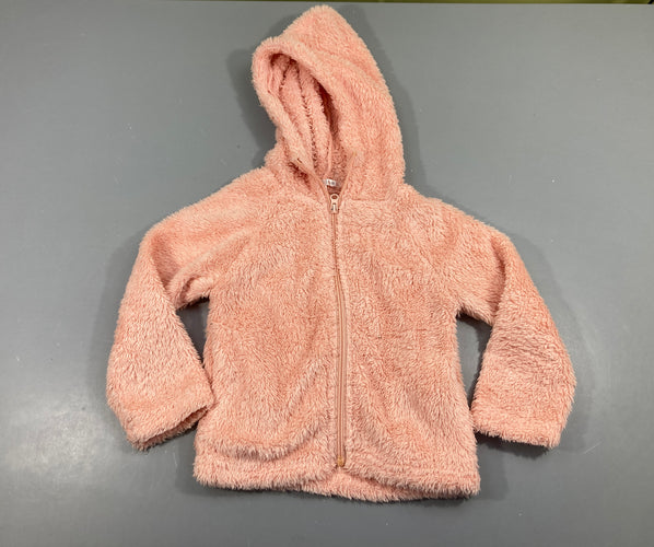 Gilet peluche à capuche saumon, moins cher chez Petit Kiwi