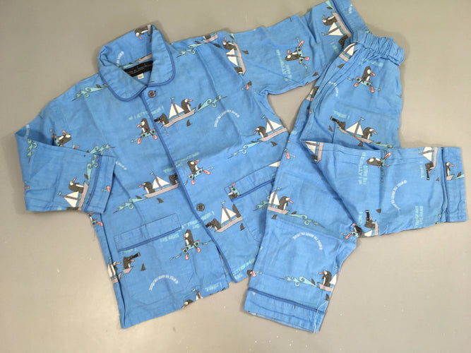Pyjama 2 pcs chemise bleu pingouins, moins cher chez Petit Kiwi