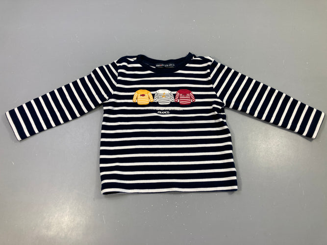 T-shirt m.l blanc rayé bleu foncé motif t-shirt, moins cher chez Petit Kiwi