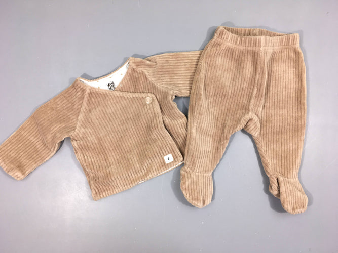 Sweat beige velours côtelé à pressions + Pantalon à pieds, moins cher chez Petit Kiwi
