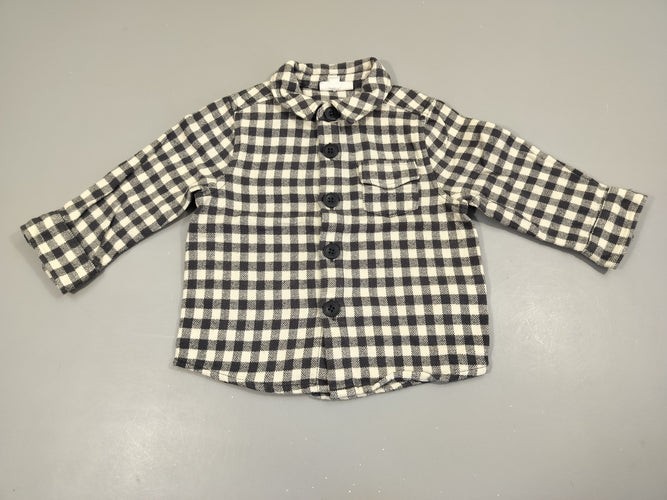 Chemise m.l en flanelle à carreaux blancs et gris . 100% coton, moins cher chez Petit Kiwi