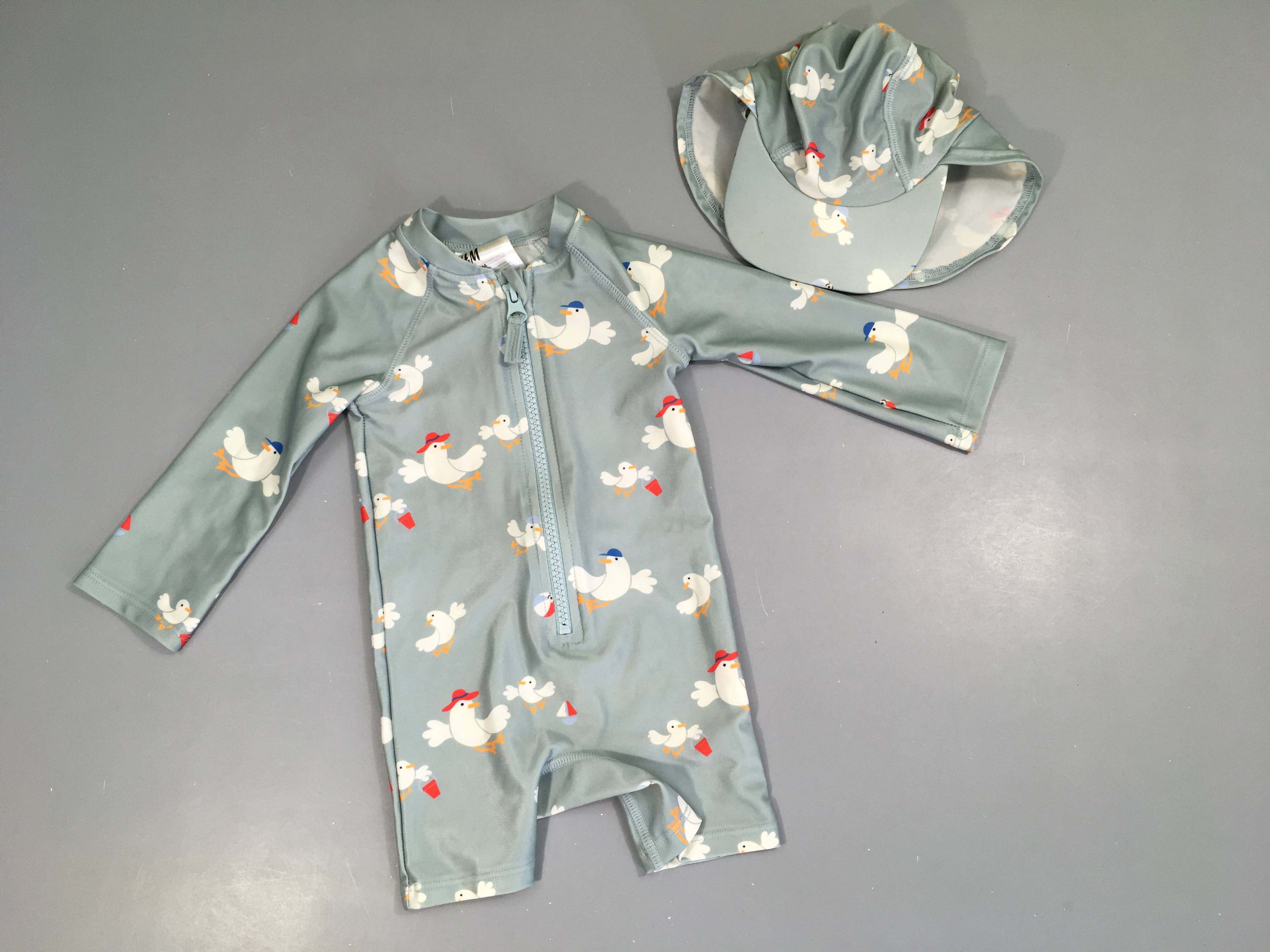 Combinaison anti-uv gris mouettes + casquette