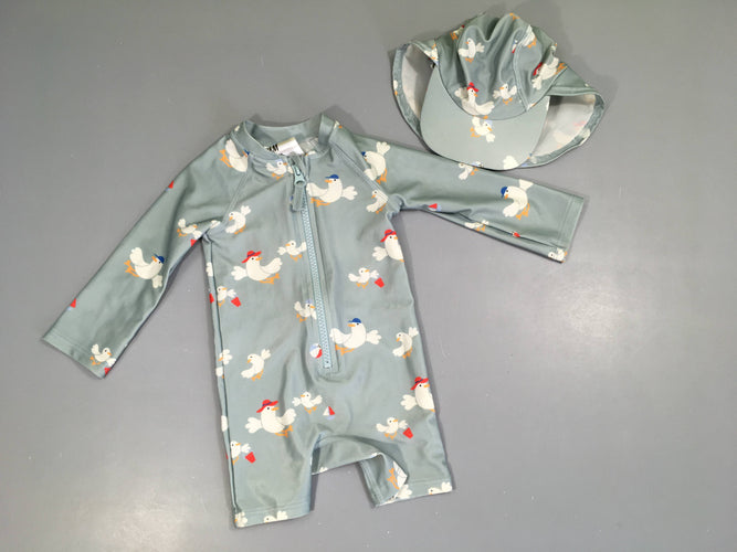 Combinaison anti-uv gris mouettes + casquette, moins cher chez Petit Kiwi