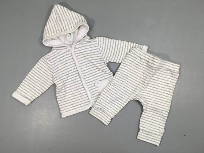 Sweat à capuche à pressions blanc rayé gris + Pantalon Bouloché, moins cher chez Petit Kiwi