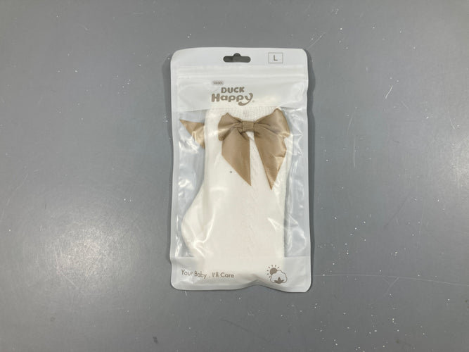 Neuf-Chaussettes blanches noeud taupe L, moins cher chez Petit Kiwi