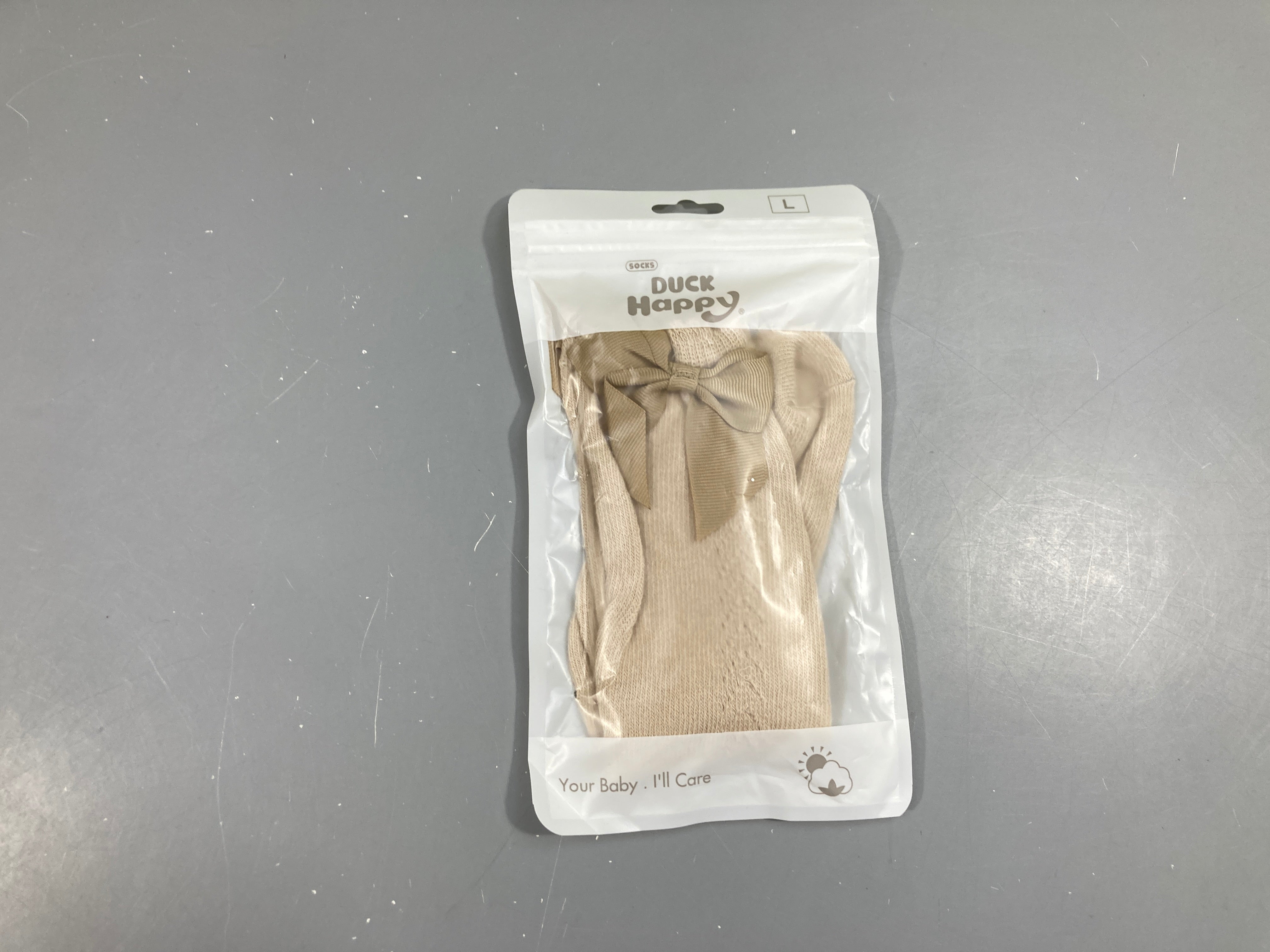 Neuf-Chaussettes beiges noeud taupe L