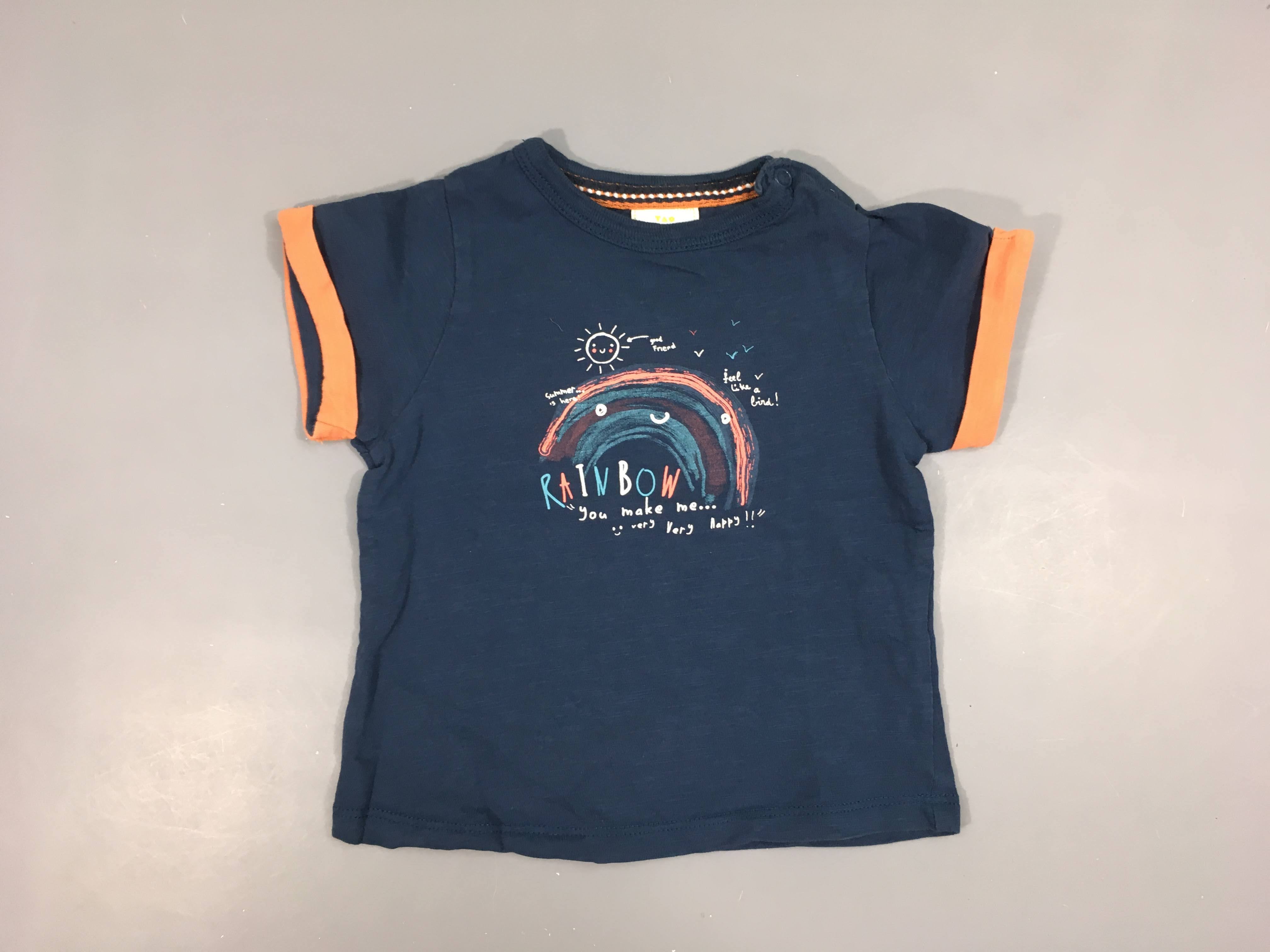 T-shirt m.c bleu foncé flammé à revers Rainbow