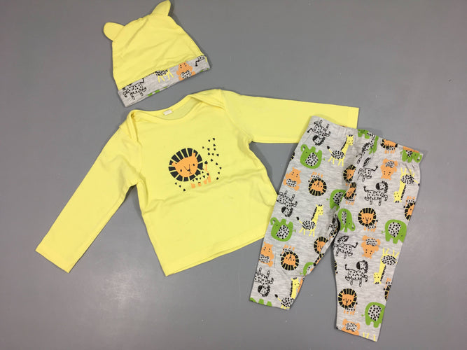 T-shirt m.l jaune Lion + Bonnet jersey + Pantalon jersey gris Lions, moins cher chez Petit Kiwi