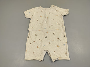 Combishort écru flammé  beige  motifs chiffres  92% coton bio 8% élasthanne, très légèrement bouloché