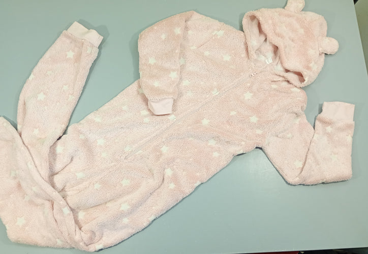Surpyjama à capuche rose , étoiles blanches, moins cher chez Petit Kiwi