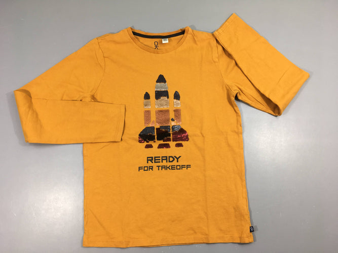 T-shirt m.l jaune moutarde fusée sequins réversibles, moins cher chez Petit Kiwi