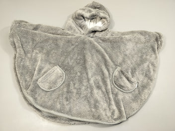 Poncho à capuche en velours gris. Petites poches. 100% polyester 9-36m