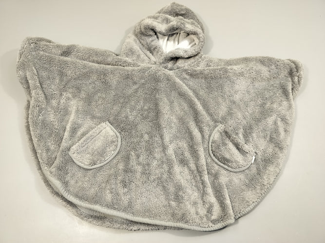 Poncho à capuche en velours gris. Petites poches. 100% polyester 9-36m, moins cher chez Petit Kiwi
