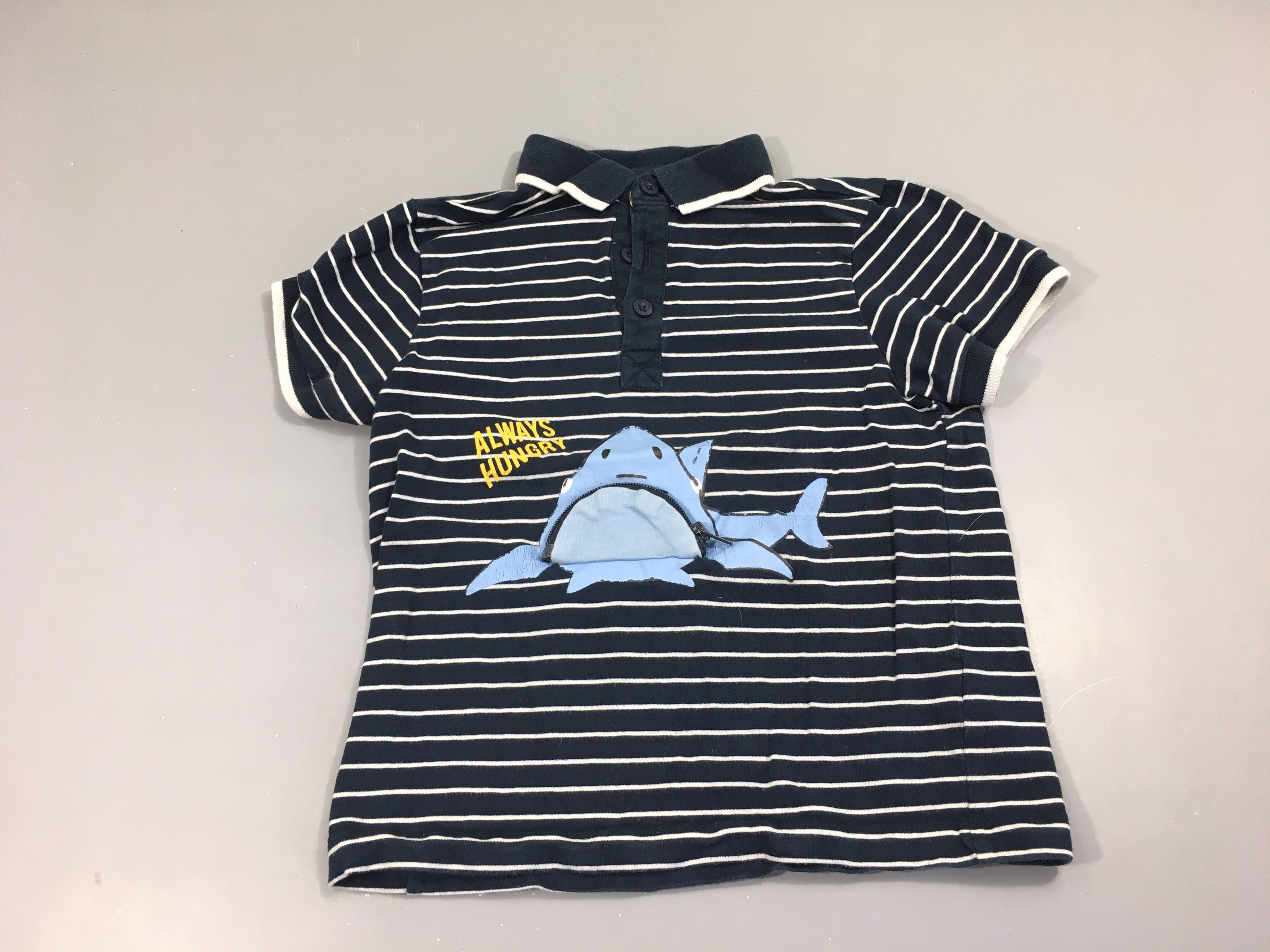Polo m.c jersey bleu foncé rayé requin zip